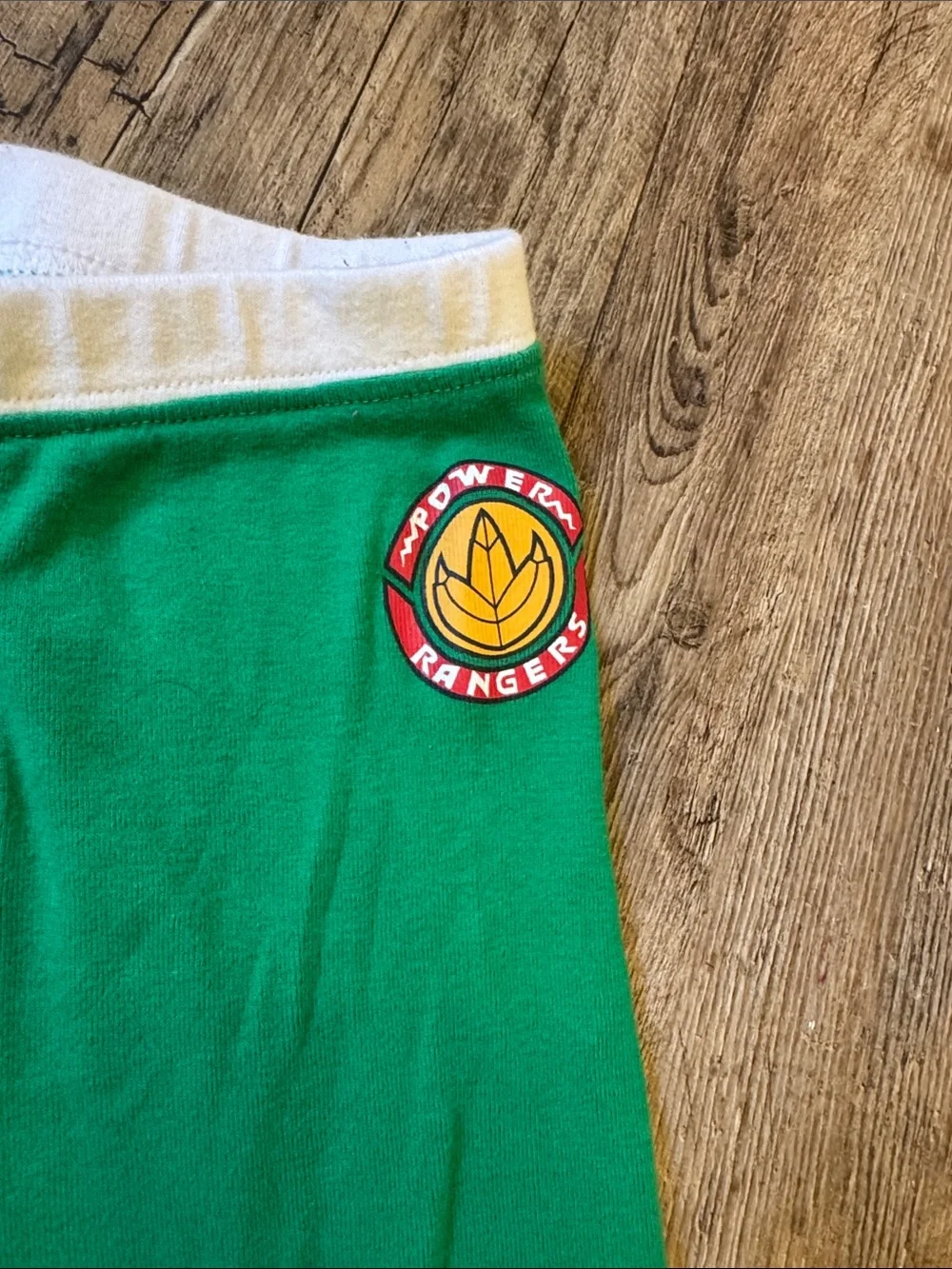 Power Ranger Green Pajama Set with Yellow Badge and White Trim